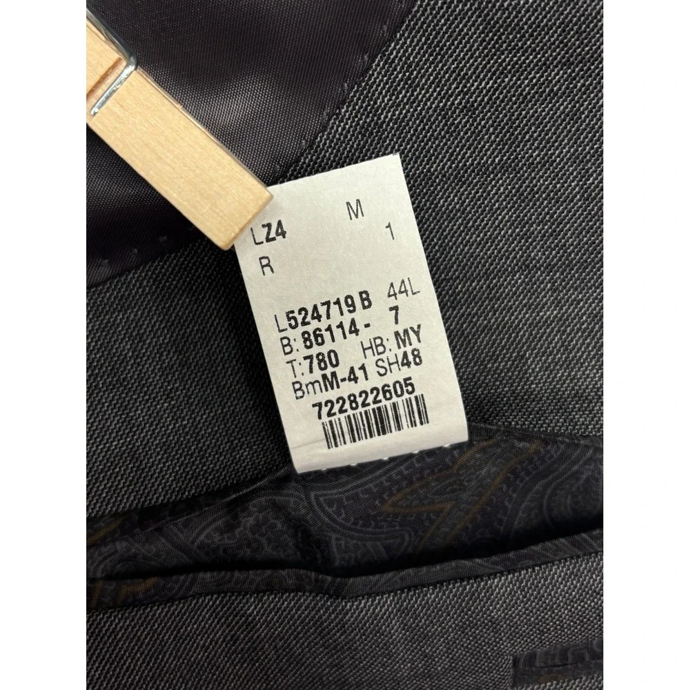 Ralph Lauren 44L 36x34 Gray Sharkskin 2pc Pant Suit Flat Front 100% Wool Mens
